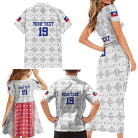 Custom Haiti Football Family Matching Short Sleeve Bodycon Dress and Hawaiian Shirt National Flag Design - Wonder Print Shop