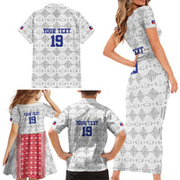 Custom Haiti Football Family Matching Short Sleeve Bodycon Dress and Hawaiian Shirt National Flag Design - Wonder Print Shop