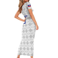 Custom Haiti Football Family Matching Short Sleeve Bodycon Dress and Hawaiian Shirt National Flag Design - Wonder Print Shop