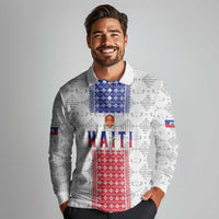 Custom Haiti Football Long Sleeve Polo Shirt National Flag Design - Wonder Print Shop
