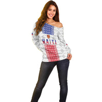 Custom Haiti Football Off Shoulder Sweater National Flag Design - Wonder Print Shop
