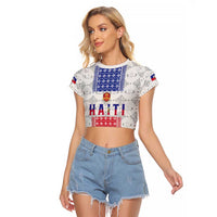 Custom Haiti Football Raglan Cropped T Shirt National Flag Design - Wonder Print Shop