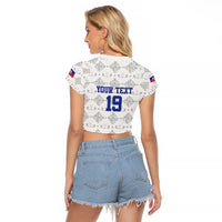 Custom Haiti Football Raglan Cropped T Shirt National Flag Design - Wonder Print Shop