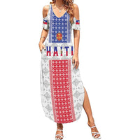 Custom Haiti Football Summer Maxi Dress National Flag Design - Wonder Print Shop