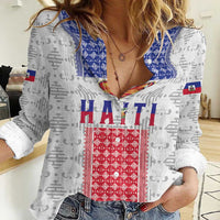 Custom Haiti Football Women Casual Shirt National Flag Design - Wonder Print Shop