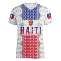 Custom Haiti Football Women V-Neck T-Shirt National Flag Design - Wonder Print Shop