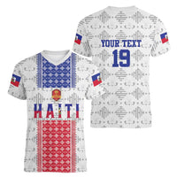 Custom Haiti Football Women V-Neck T-Shirt National Flag Design - Wonder Print Shop