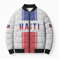 Custom Haiti Football Bomber Puffer Jacket Paisley Flag Pattern Design - Wonder Print Shop