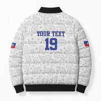 Custom Haiti Football Bomber Puffer Jacket Paisley Flag Pattern Design - Wonder Print Shop