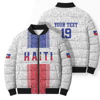 Custom Haiti Football Bomber Puffer Jacket Paisley Flag Pattern Design - Wonder Print Shop