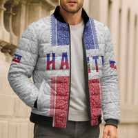Custom Haiti Football Bomber Puffer Jacket Paisley Flag Pattern Design - Wonder Print Shop
