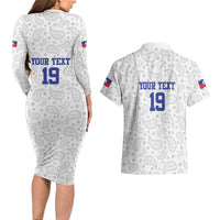 Custom Haiti Football Couples Matching Long Sleeve Bodycon Dress and Hawaiian Shirt Paisley Flag Pattern Design - Wonder Print Shop