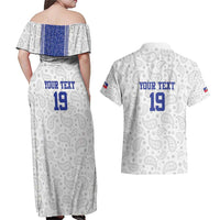Custom Haiti Football Couples Matching Off Shoulder Maxi Dress and Hawaiian Shirt Paisley Flag Pattern Design - Wonder Print Shop