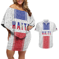Custom Haiti Football Couples Matching Off Shoulder Short Dress and Hawaiian Shirt Paisley Flag Pattern Design - Wonder Print Shop