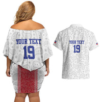 Custom Haiti Football Couples Matching Off Shoulder Short Dress and Hawaiian Shirt Paisley Flag Pattern Design - Wonder Print Shop