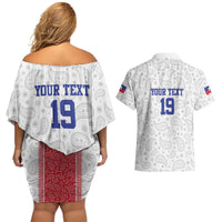 Custom Haiti Football Couples Matching Off Shoulder Short Dress and Hawaiian Shirt Paisley Flag Pattern Design - Wonder Print Shop
