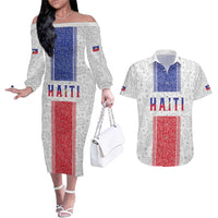Custom Haiti Football Couples Matching Off The Shoulder Long Sleeve Dress and Hawaiian Shirt Paisley Flag Pattern Design - Wonder Print Shop