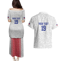 Custom Haiti Football Couples Matching Puletasi and Hawaiian Shirt Paisley Flag Pattern Design - Wonder Print Shop