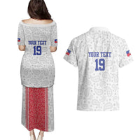 Custom Haiti Football Couples Matching Puletasi and Hawaiian Shirt Paisley Flag Pattern Design - Wonder Print Shop