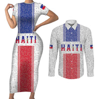 Custom Haiti Football Couples Matching Short Sleeve Bodycon Dress and Long Sleeve Button Shirt Paisley Flag Pattern Design - Wonder Print Shop