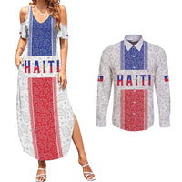 Custom Haiti Football Couples Matching Summer Maxi Dress and Long Sleeve Button Shirt Paisley Flag Pattern Design - Wonder Print Shop