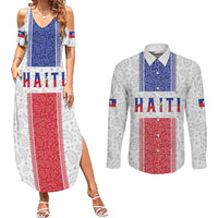 Custom Haiti Football Couples Matching Summer Maxi Dress and Long Sleeve Button Shirt Paisley Flag Pattern Design - Wonder Print Shop