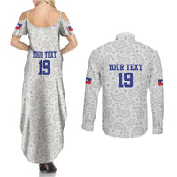 Custom Haiti Football Couples Matching Summer Maxi Dress and Long Sleeve Button Shirt Paisley Flag Pattern Design - Wonder Print Shop