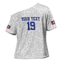 Custom Haiti Football Cross Shoulder Shirt Paisley Flag Pattern Design - Wonder Print Shop