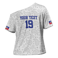 Custom Haiti Football Cross Shoulder Shirt Paisley Flag Pattern Design - Wonder Print Shop