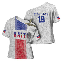 Custom Haiti Football Cross Shoulder Shirt Paisley Flag Pattern Design - Wonder Print Shop