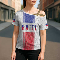 Custom Haiti Football Cross Shoulder Shirt Paisley Flag Pattern Design - Wonder Print Shop