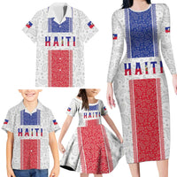 Custom Haiti Football Family Matching Long Sleeve Bodycon Dress and Hawaiian Shirt Paisley Flag Pattern Design - Wonder Print Shop