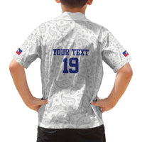 Custom Haiti Football Family Matching Off The Shoulder Long Sleeve Dress and Hawaiian Shirt Paisley Flag Pattern Design - Wonder Print Shop