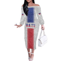 Custom Haiti Football Family Matching Off The Shoulder Long Sleeve Dress and Hawaiian Shirt Paisley Flag Pattern Design - Wonder Print Shop