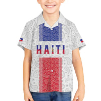 Custom Haiti Football Family Matching Off The Shoulder Long Sleeve Dress and Hawaiian Shirt Paisley Flag Pattern Design - Wonder Print Shop