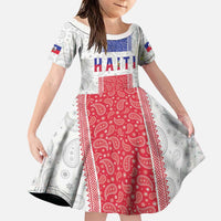 Custom Haiti Football Family Matching Off Shoulder Maxi Dress and Hawaiian Shirt Paisley Flag Pattern Design - Wonder Print Shop