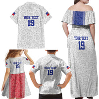 Custom Haiti Football Family Matching Off Shoulder Maxi Dress and Hawaiian Shirt Paisley Flag Pattern Design - Wonder Print Shop