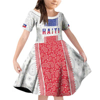 Custom Haiti Football Family Matching Off Shoulder Short Dress and Hawaiian Shirt Paisley Flag Pattern Design - Wonder Print Shop