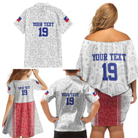 Custom Haiti Football Family Matching Off Shoulder Short Dress and Hawaiian Shirt Paisley Flag Pattern Design - Wonder Print Shop