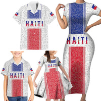 Custom Haiti Football Family Matching Short Sleeve Bodycon Dress and Hawaiian Shirt Paisley Flag Pattern Design - Wonder Print Shop