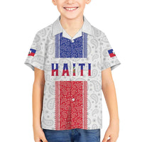 Custom Haiti Football Family Matching Short Sleeve Bodycon Dress and Hawaiian Shirt Paisley Flag Pattern Design - Wonder Print Shop
