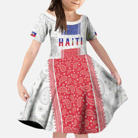 Custom Haiti Football Kid Short Sleeve Dress Paisley Flag Pattern Design - Wonder Print Shop