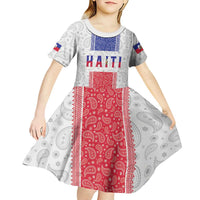 Custom Haiti Football Kid Short Sleeve Dress Paisley Flag Pattern Design - Wonder Print Shop