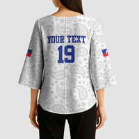 Custom Haiti Football Kimono Sleeve Blouse Paisley Flag Pattern Design - Wonder Print Shop