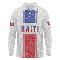 Custom Haiti Football Long Sleeve Polo Shirt Paisley Flag Pattern Design - Wonder Print Shop