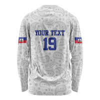 Custom Haiti Football Long Sleeve Shirt Paisley Flag Pattern Design - Wonder Print Shop