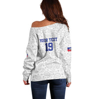 Custom Haiti Football Off Shoulder Sweater Paisley Flag Pattern Design - Wonder Print Shop