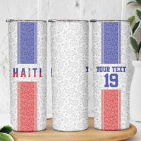 Custom Haiti Football Skinny Tumbler Paisley Flag Pattern Design - Wonder Print Shop