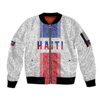 Custom Haiti Football Sleeve Zip Bomber Jacket Paisley Flag Pattern Design - Wonder Print Shop