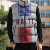 Custom Haiti Football Sleeveless Puffer Jacket Paisley Flag Pattern Design - Wonder Print Shop
